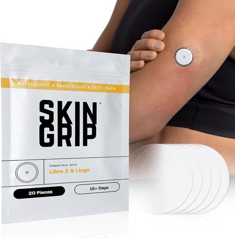 Skin Grip Adhesive Patches for Freestyle Libre 2 – Waterproof & Sweatproof for 10-14 Days, Pre-Cut Adhesive Tape, Continuous Glucose Monitor Sensor Cover – 20 Pack, Blue in Kuwait