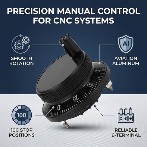 100PPR 6 Terminal Electronic Hand Wheel Manual Pulse Encoder Mill Router Manual Control for CNC System 5V 60MM (Black) in Kuwait