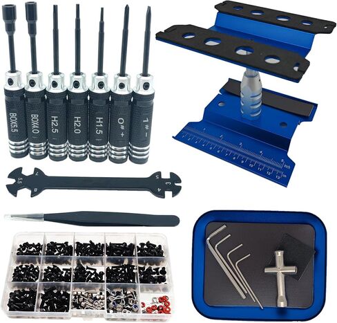 RC Car Repair Work Stand Repair Tool Set 360 Degree Rotation and 524PCS RC Screws Kit & RC Screwdrivers and Screws Pallet for 1/8 1/10 1/12 1/16 1/18 RC Crawler Truck Buggy Vehicle Scale Accessories in Kuwait