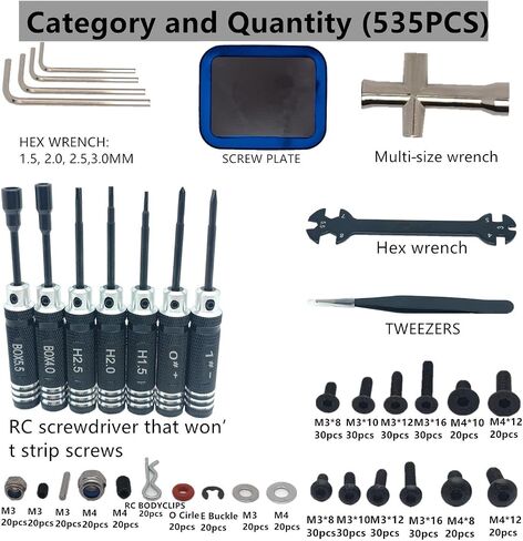 RC Car Repair Work Stand Repair Tool Set 360 Degree Rotation and 524PCS RC Screws Kit & RC Screwdrivers and Screws Pallet for 1/8 1/10 1/12 1/16 1/18 RC Crawler Truck Buggy Vehicle Scale Accessories in Kuwait