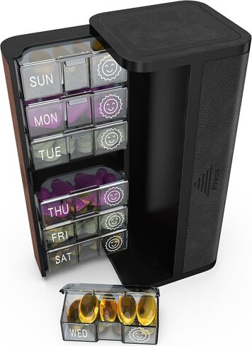 Weekly Pill Organizer 2 Times a Day, Large Travel Pill Box 7 Day, Twice Daily AM PM Pill Case, Removable Pocket Pharmacy, Pill Container Holder for Vitamin, Medicine (Black and Brown) in Kuwait