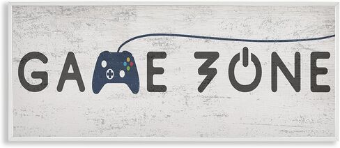 Stupell Industries Game Zone Video Gamer Phrase Rustic Blue Controller, Designed by Daphne Polselli White Framed Wall Art, 13 x 30, Grey in Kuwait