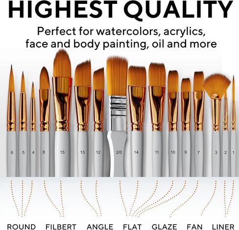 Acrylic Paint Brush Set of 16, Artist Paint Brushes for Acrylic Painting in Kuwait