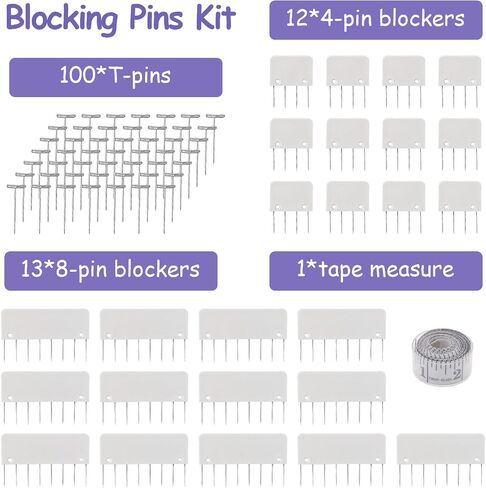 LAMXD Knit Blocking Pins Kit - 25 Pcs Knit Blockers & 100 T-pins Kit for Blocking Mats- Knit Blocking Combs for Blocking Knitting, Crochet, Lace or Needlework Projects, use for Knitting Mat in Saudi Arabia