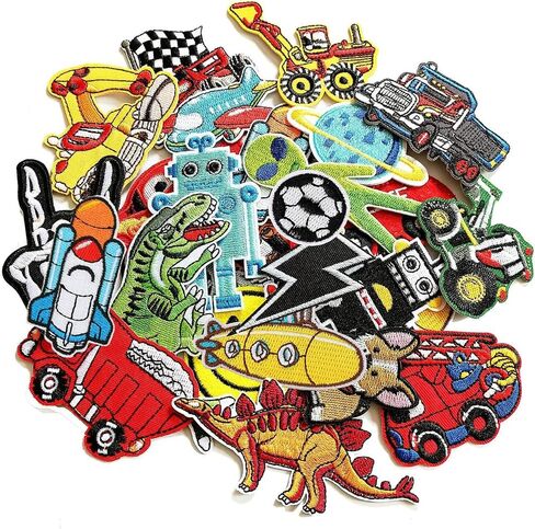 30pcs Boys Iron on Patches for Clothing Jackets DIY Sew Embroidered Applique Decorative Repair Patches in Kuwait