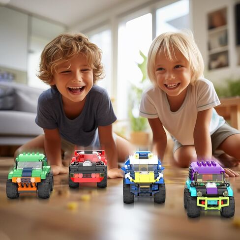 4 Pack Monster Truck Micro Brick Building Blocks Set, Pull Back Car Toy Vehicles Set, Birthday Party Favor or Gift for Teens Ages 8+ Kids in Kuwait