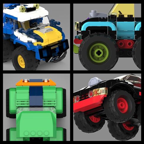 4 Pack Monster Truck Micro Brick Building Blocks Set, Pull Back Car Toy Vehicles Set, Birthday Party Favor or Gift for Teens Ages 8+ Kids in Kuwait