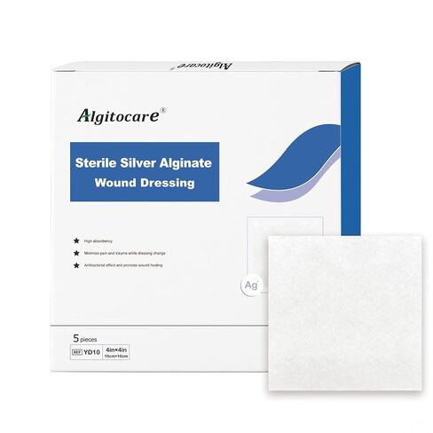 Algitocare Ag Silver Calcium Alginate Wound Dressing - 4"x4"(Pack of 10), Non-Stick Sterile Gauze Pads for Accelerating Wound Healing, High Absorbency and Soft for Wound Care Supplies in Kuwait