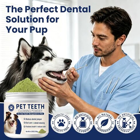 Dental Powder for Dogs Teeth Fresh Breath and Teeth Cleaning Contains Natural Ingredients and Probiotics Dental Powder Dog Tartar and Plaque Removes Tooth Cleaner for Dogs 120g (60-Day Supply) in Saudi Arabia