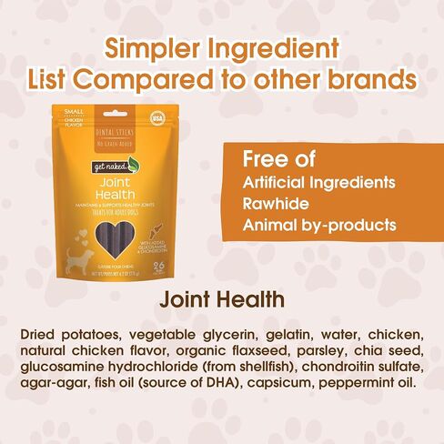 Get Naked Grain-Free Joint Health Dental Chew Sticks for Small Dogs, Natural Dog Dental Chews & Treats, 6.2 oz in Kuwait