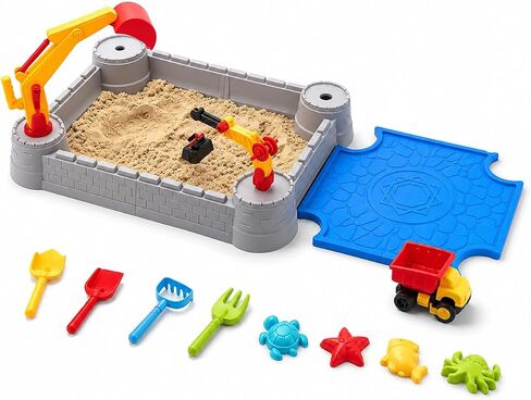 Excavator Sandbox with Lid, 2 Diggers, Dump Truck & Sand Toys in Kuwait