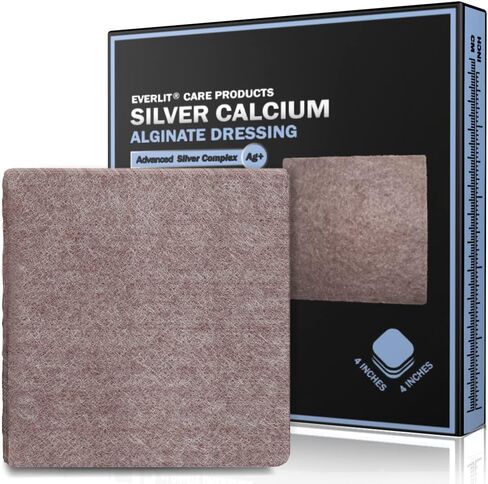 EVERLIT AG Silver Calcium Alginate Wound Dressing | Absorbent Non-Stick Sterile Dressing Pad | Gentle Hemostatic Gauze with Natural Gelling Fiber for Wound Care (4" x 4" | Pack of 20) in Kuwait