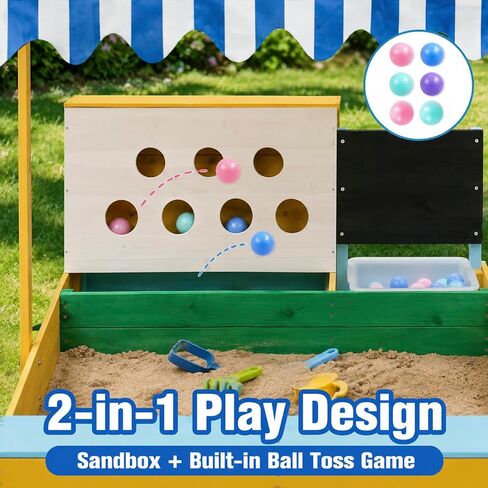 Kids Sandbox Outdoor with Canopy, Adjustable Outdoor Sandbox with Bench Seats, Children Backyard Wooden Playset, Convertible Retractable Roof in Kuwait