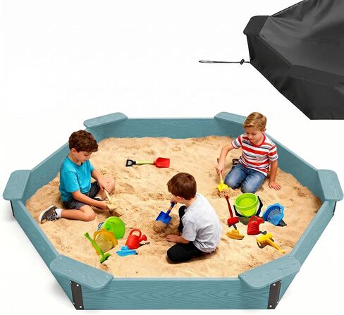 Hexagonal Outdoor Sandbox with Cover for Kids HDPE Large Sand Box in Kuwait