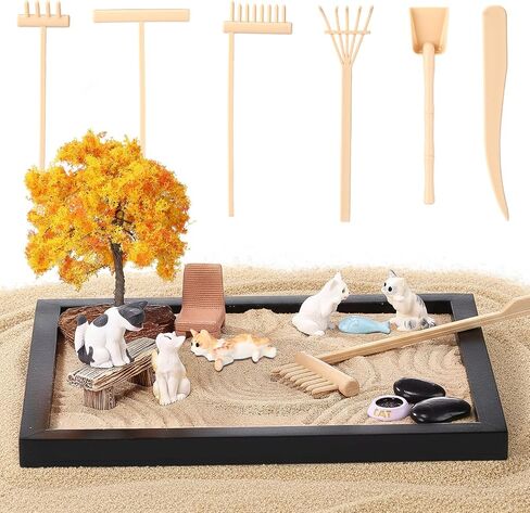 19 Pcs Mini Zen Garden Kit for Desk Cat Themed Desk Sand Tray in Kuwait