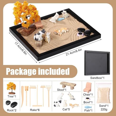 19 Pcs Mini Zen Garden Kit for Desk Cat Themed Desk Sand Tray in Kuwait