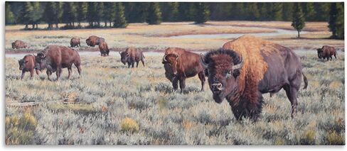 تصميم فني جداري من القماش من شركة Stupell Industries Bison Herd Rural Stream من تصميم Lindsay Scott in Kuwait