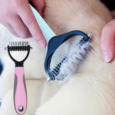 1pc Stainless Steel Pet Deshedding Comb Double Sided Undercoat Rake Removes Knots And Tangles For Long Haired Cats And Dogs, Pink in Kuwait