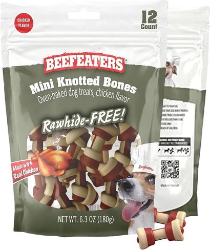 Beefeaters Mini Knotted Bone - Rawhide-Free, Real Chicken, No Artificial Flavors, Digestion-Friendly, Cleans Teeth, Ideal for Training in Kuwait