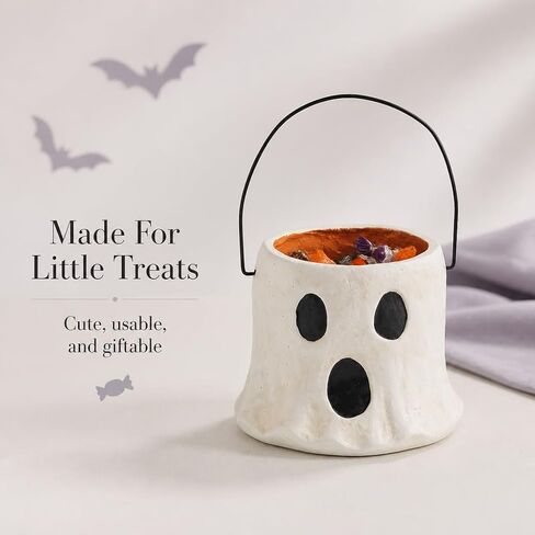 Mud Pie Ghost Mini Paper Mache Bucket, Treat Basket, Presentable Accessory, Seasonal Keepsake, Cute Party Favor, Holiday Decorative Item in Kuwait