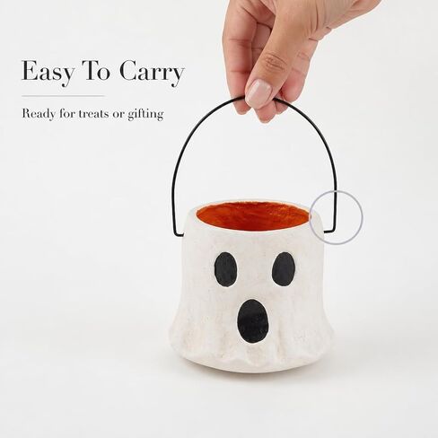 Mud Pie Ghost Mini Paper Mache Bucket, Treat Basket, Presentable Accessory, Seasonal Keepsake, Cute Party Favor, Holiday Decorative Item in Kuwait