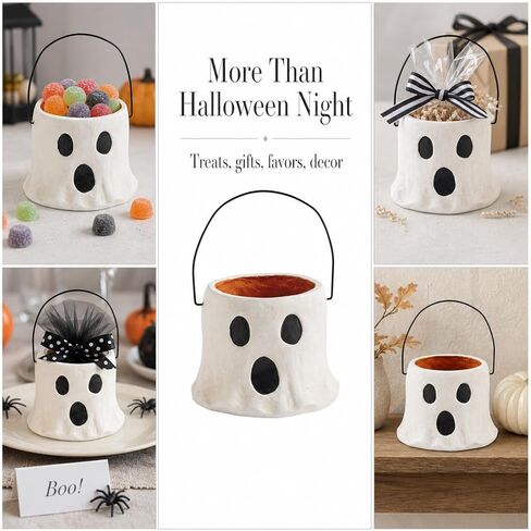 Mud Pie Ghost Mini Paper Mache Bucket, Treat Basket, Presentable Accessory, Seasonal Keepsake, Cute Party Favor, Holiday Decorative Item in Kuwait