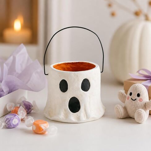 Mud Pie Ghost Mini Paper Mache Bucket, Treat Basket, Presentable Accessory, Seasonal Keepsake, Cute Party Favor, Holiday Decorative Item in Kuwait