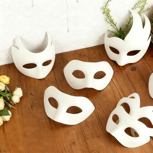 60 Pcs Paper Mache Masks Bulk Set with brushes and acrylic paints DIY Blank Mask for Mardi Gras Masquerade Costume Cosplay Party (12 Styles) in Saudi Arabia