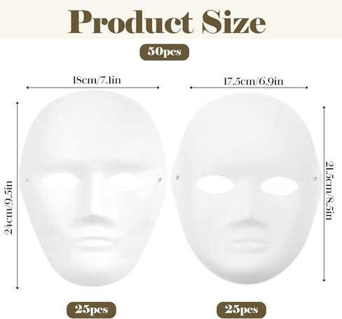 50 Pack Paper Mache Masks, 2 Sizes Blank White DIY Craft Masks for Painting in Kuwait
