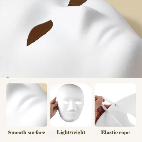 50 Pack Paper Mache Masks, 2 Sizes Blank White DIY Craft Masks for Painting in Kuwait
