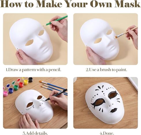 50 Pack Paper Mache Masks, 2 Sizes Blank White DIY Craft Masks for Painting in Kuwait