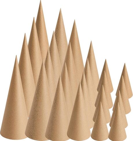TFTAFAN 24 PCS Christmas Paper Mache Cones, Thick Cardboard Craft Cones Bulk, Open Bottom Cone for Halloween Christmas Valentine's Day DIY Gnomes Ornament Cone Tree Decorations (Mix of 4 Sizes) in Kuwait