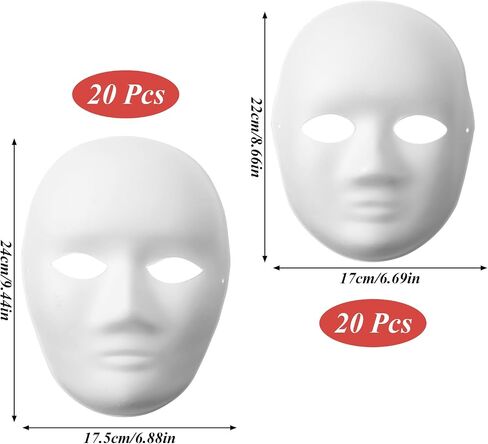 40 Pcs DIY Full Face Masks 2 Sizes Paper Mache Masks Paintable Men Women in Kuwait