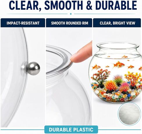 1 Gallon Clear Plastic Fish Bowl Set with 5 Artificial Plants and Colorful Pebbles | Shatterproof Round Aquarium Tank for Betta Fish, Desktop, Home & Office Decor in Saudi Arabia