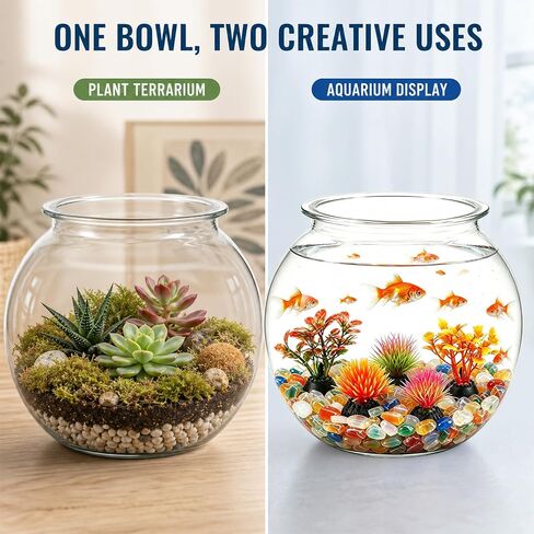 1 Gallon Clear Plastic Fish Bowl Set with 5 Artificial Plants and Colorful Pebbles | Shatterproof Round Aquarium Tank for Betta Fish, Desktop, Home & Office Decor in Saudi Arabia