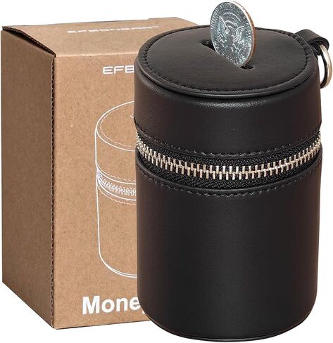 Microfiber Leather Coin Bank, Portable Car Coin Box， Piggy Bank Bucket, Zippered Pouch, Suitable for Home Desktop Car Outdoor in Kuwait