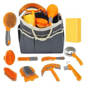 Horse Grooming Kit, 12-Piece Horse Brush Set with Storage Tote, Grey in Kuwait