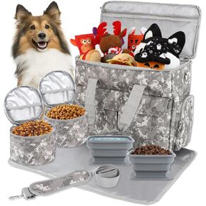 Dog Travel Bag with 2 Food Containers Collapsible Bowls & Feeding Mat,Camo in Kuwait