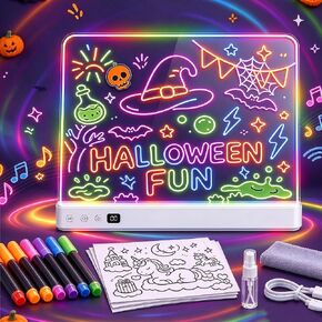 17" LED Drawing Board with 16Modes&Sound-Activated&Timer, RGB Light Up Note Board with Stepless Dimming, Rechargeable Acrylic Message Board for Bedroom Decor,Office Memo,Gifts for Girls Boys Ages 3-12 in Kuwait
