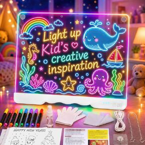 Led Drawing Board with 7 Light Effects, 16" Rechargeable Glow Doodle LED Note Board with Colors, Neon Light Up Drawing Tablet Gifts for Kids for Easter Birthday Christmas Gift Ideas in Kuwait