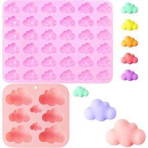 2PCS 3D Cloud Silicone Molds, 36-Cavity Mini & 8-Cavity Large Cloud Shaped Candle Moulds, Silicone Molds for Chocolate Cake Candy Kitchen Baking, Soap, Candle & DIY Wax Resin Clay Craft Making Tools in Kuwait