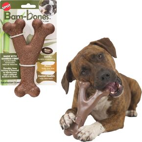 SPOT Bam-Bones Wishbone Dog Chew Toy, Bamboo Fiber Blend, Non-Splintering Durable Chew for Light to Moderate Chewers, Adult Dogs & Teething Puppies 10–30 lbs, Bacon Flavor, 5.25 in in Saudi Arabia
