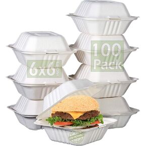 Green Earth 9-Inch, 200-Count, 1-Compartment, Compostable Clamshell, Natural Bagasse (Sugarcane Fiber), Take-Out/to-Go Food Boxes - Biodegradable Containers, Hinged Lid Microwave-Safe Gluten-Free in Kuwait