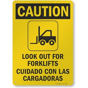 SmartSign - S-8498-AL-14 "Caution - Look Out For Forklifts" Bilingual Sign | 10" x 14" Aluminum in Saudi Arabia