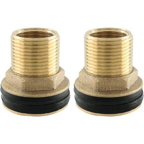 2 Pcs Brass Bulkhead Fitting, 1/2" Female 3/4" Male Water Tank Connector with 2 Rubber Ring for Rain Barrels, Aquariums in Saudi Arabia