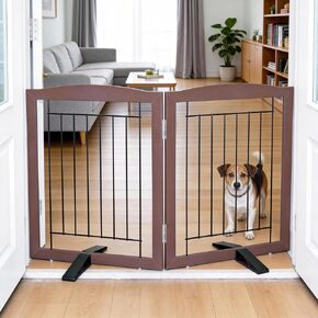 ZJSF Freestanding Dog Fence Indoor, Foldable Dog Gate for Doorways, Stairs or Hallways, Sturdy Wood Extra Wide Pet Gate with Support Feet for The House, White, 24 "Height-3 Panels in Kuwait