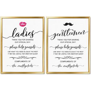 Wedding Bathroom Sign, Basket Signs, Women and Men Hospitality Basket, His and Hers Bathroom Signs, Help Yourself, 8x10 Inch Unframed, Set of 2 in Kuwait