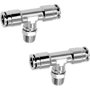 Beduan Push to Connect Tube Fitting Union Tee, Copper Nickle-Plated 1/4" Tube OD x 1/4" NPT Male Thread Shaped Union Adapter Fitting (Pack of 2) in Saudi Arabia