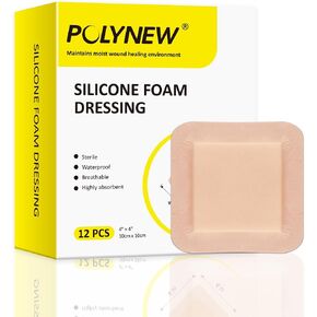 Silicone Foam Dressing with Border, 4"x4"-12Pcs/Box Adhesive Waterproof High Absorbency Bed Sore Wound Dressing Bandage, Breathable Foam Dressing for Wound Care in Saudi Arabia