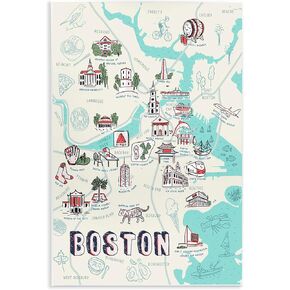 Stupell Industries Illustrative Map of Boston Massachusetts Landmarks Wall Art, 10 x 15, Multi-Color in Kuwait